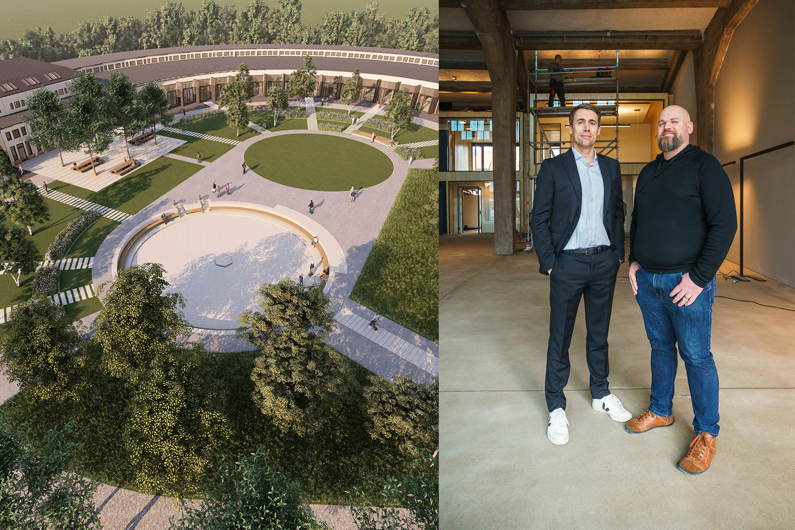 Das Coppenrath Innovation Centre (CIC) und unser Vorstand auf der Baustelle, auf der unsere neuen Räumlichkeiten entstehen.